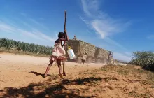children walking down a road in rural Madagascar