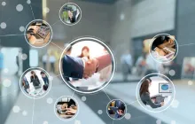 Images of people connected by spokes