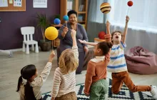 Elementary students having fun in the classroom