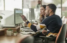 Coworkers working with data