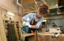 Student in woodworking class.