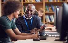 African American mentor and mentee laughing together