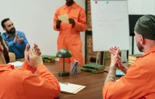 Incarcerated men in an educational workshop